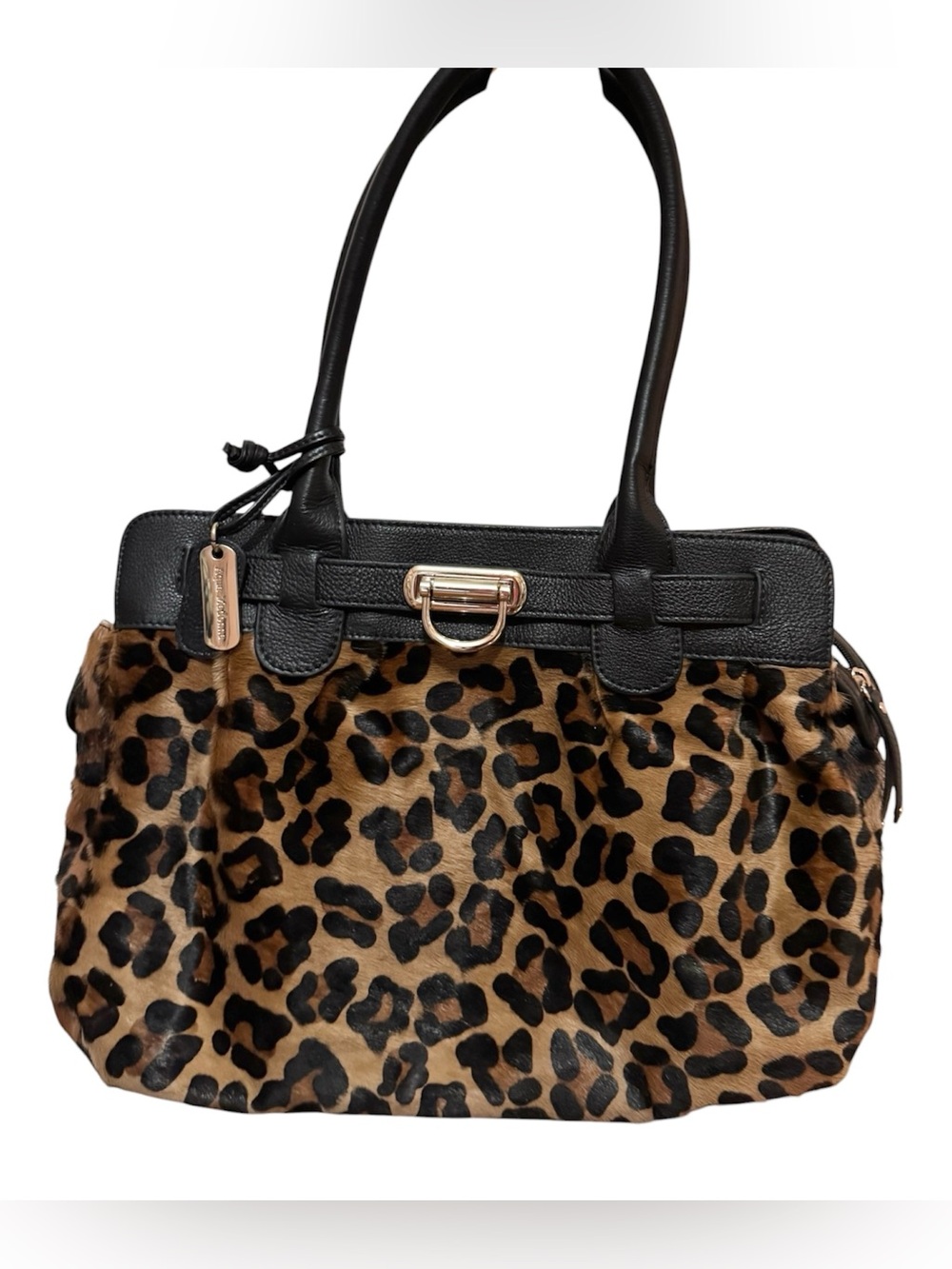 Aqua Madonna Leopard Hair-On Cowhide Leather Satchel Handbag Boho Y2K